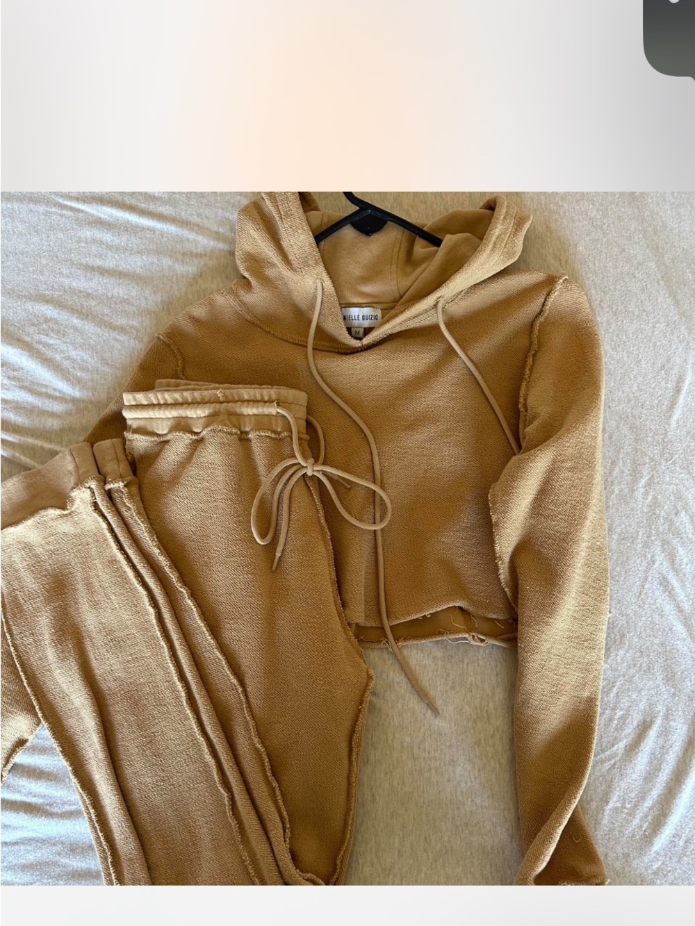 Danielle Guizio Cropped Hoodie & Joggers Set - Tan